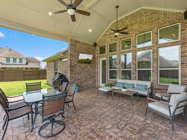 4623 Bisontine Bay Ln, Rosharon, TX 77583 - view of patio / terrace featuring ceiling fan, an outdoor living space, and outdoor dining space