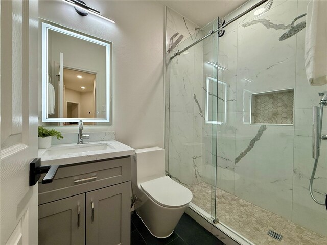 19 Pebble Hollow Ct, The Woodlands, TX 77381 - full bath with a marble finish shower and vanity