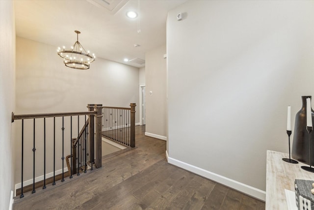 5240 Larkin St, Houston, TX 77007 - hallway featuring an upstairs landing, wood finished floors, recessed lighting, and a chandelier