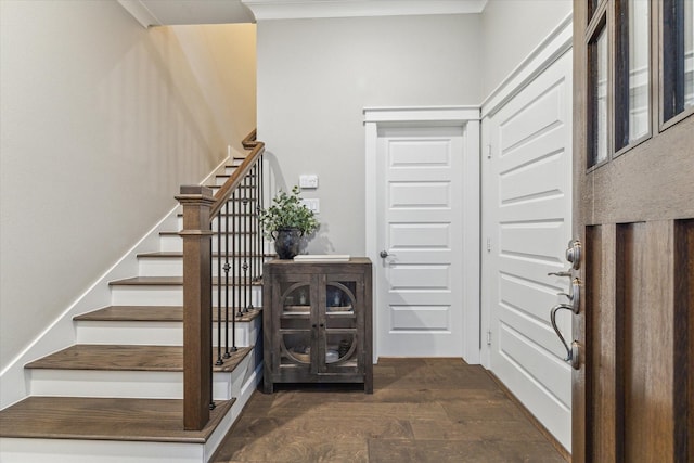 5240 Larkin St, Houston, TX 77007 - entrance foyer with dark wood-style flooring and stairway