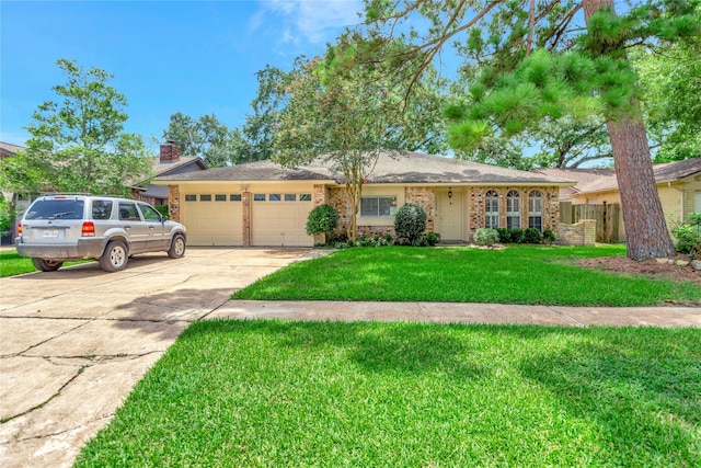 16426 Cavendish Dr, Houston, TX 77059 - ranch-style house featuring concrete driveway, an attached garage, brick siding, and a chimney