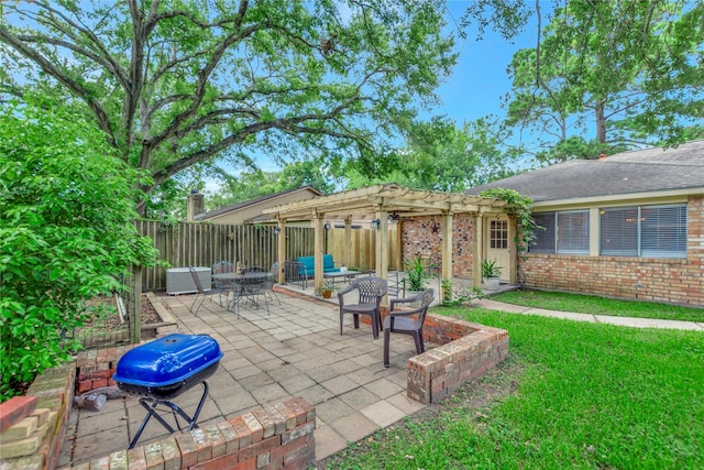 16426 Cavendish Dr, Houston, TX 77059 - fenced backyard with a pergola, a patio, and a grill