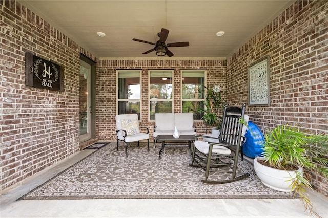 3447 Warwick River Trl, Kingwood, TX 77365 - view of patio featuring ceiling fan and an outdoor hangout area