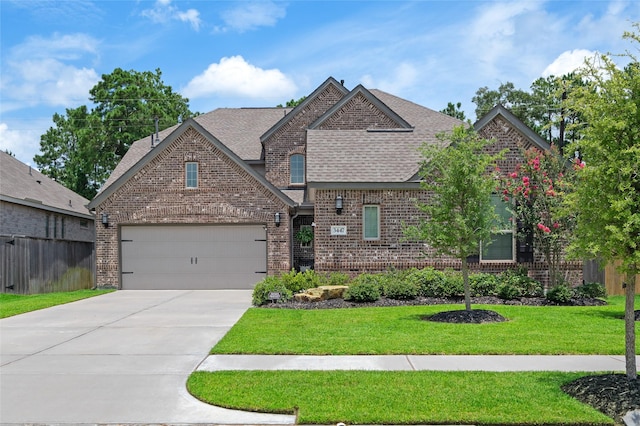 3447 Warwick River Trl, Kingwood, TX 77365 - view of front facade featuring brick siding, driveway, a shingled roof, and a garage