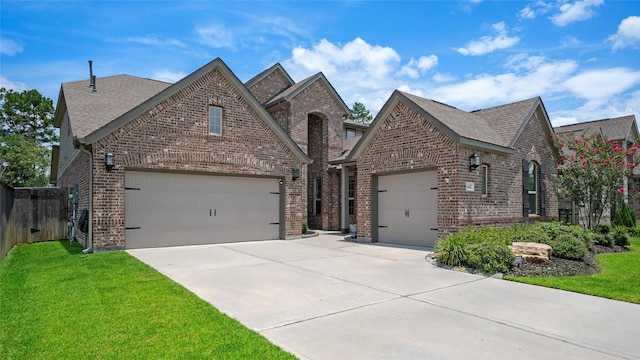 3447 Warwick River Trl, Kingwood, TX 77365 - view of front of house with brick siding, an attached garage, driveway, and a shingled roof