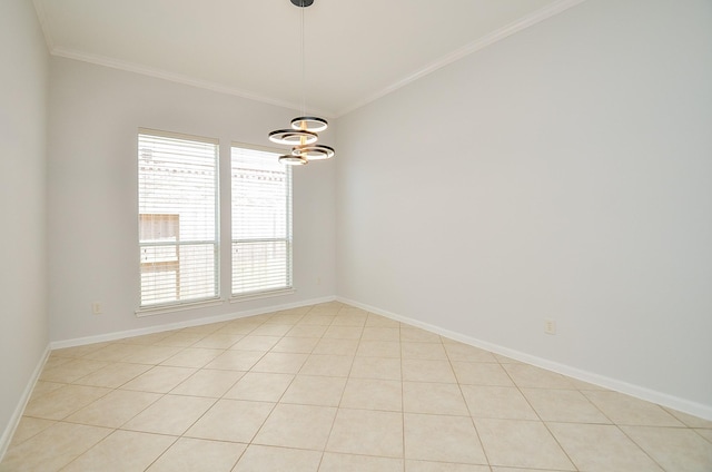 3910 Jade Cove Ln, Sugar Land, TX 77479 - spare room with ornamental molding, a chandelier, and light tile patterned floors