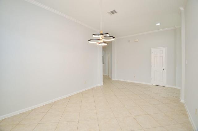 3910 Jade Cove Ln, Sugar Land, TX 77479 - spare room featuring ornamental molding, a chandelier, and light tile patterned floors