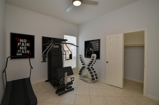 3910 Jade Cove Ln, Sugar Land, TX 77479 - exercise area with ceiling fan and light tile patterned flooring