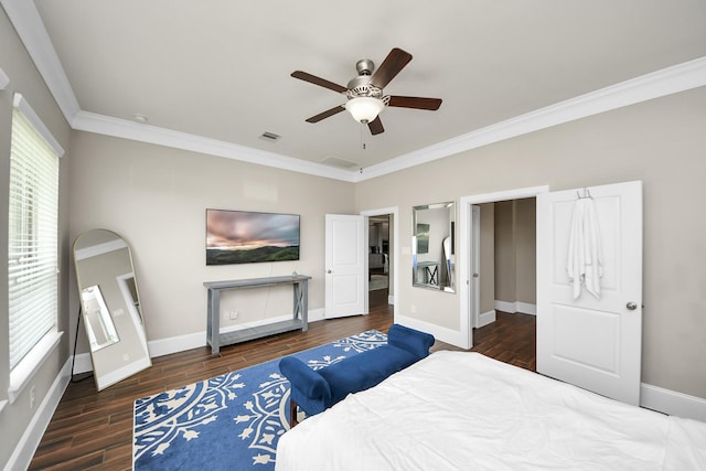 31201 Redwood Manor Ct, Spring, TX 77386 - bedroom featuring ornamental molding, wood finished floors, and ceiling fan