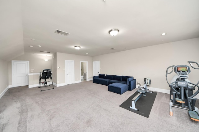 31201 Redwood Manor Ct, Spring, TX 77386 - workout area featuring carpet and lofted ceiling