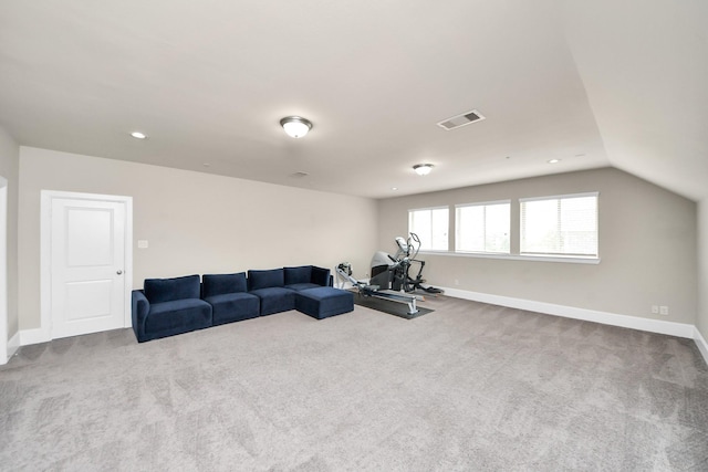 31201 Redwood Manor Ct, Spring, TX 77386 - workout room with carpet floors, vaulted ceiling, and recessed lighting