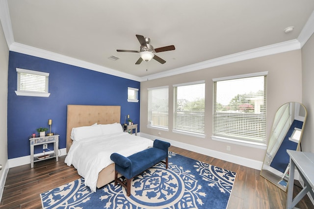 31201 Redwood Manor Ct, Spring, TX 77386 - bedroom with ornamental molding, wood finished floors, multiple windows, and ceiling fan
