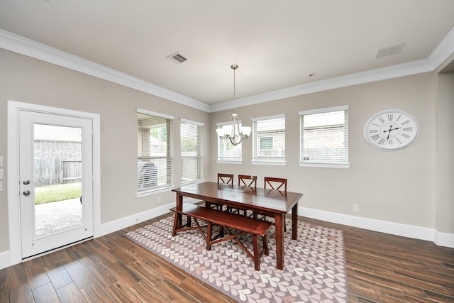 31201 Redwood Manor Ct, Spring, TX 77386 - dining area featuring a chandelier, ornamental molding, and dark wood finished floors