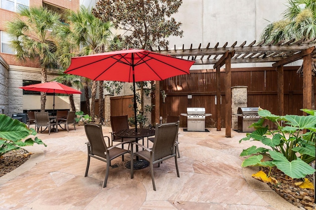 300 St Joseph Pkwy Unit 319, Houston, TX 77002 - fenced backyard featuring outdoor dining area, a grill, a pergola, and a patio