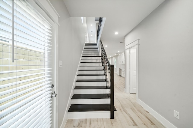 335 Todd St, Tomball, TX 77375 - staircase featuring recessed lighting and wood finished floors