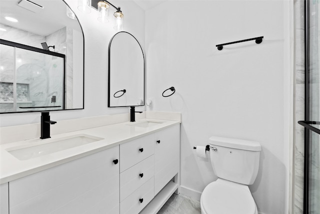 8707 Wind Side Dr, Houston, TX 77040 - full bath with double vanity, a stall shower, and marble look tile flooring