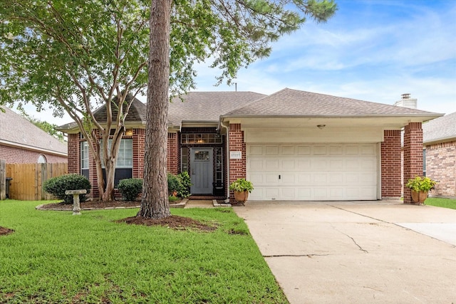 17227 Horsetooth Canyon Dr, Houston, TX 77095 - ranch-style home featuring brick siding, concrete driveway, an attached garage, and roof with shingles