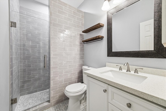 17227 Horsetooth Canyon Dr, Houston, TX 77095 - full bathroom featuring a shower stall, vanity, and tile walls