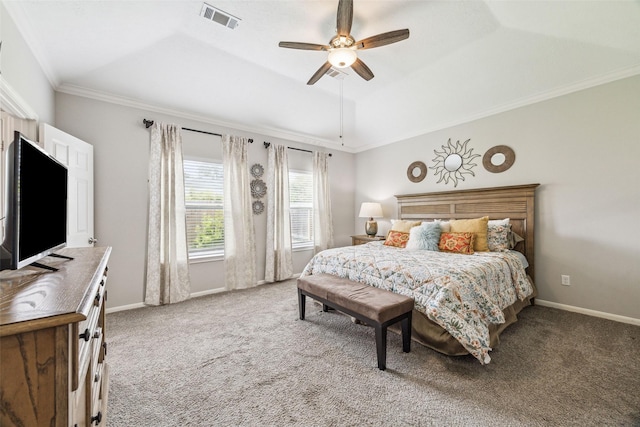 17227 Horsetooth Canyon Dr, Houston, TX 77095 - bedroom with carpet flooring, ornamental molding, a raised ceiling, and a ceiling fan