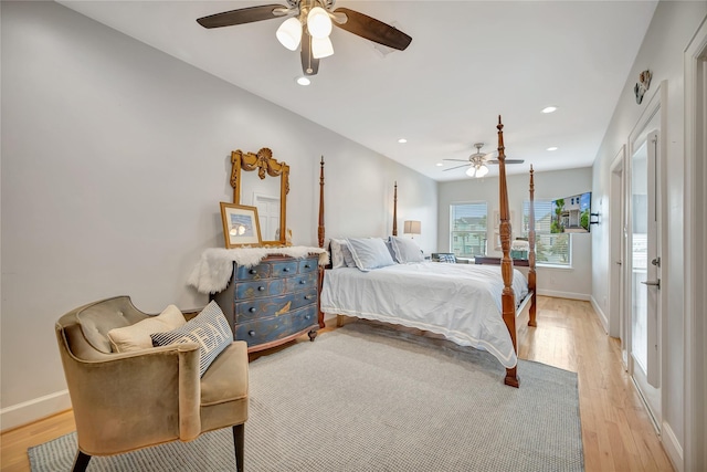 1303 Outrigger, Tiki Island, TX 77554 - bedroom featuring light wood-style floors, recessed lighting, and a ceiling fan
