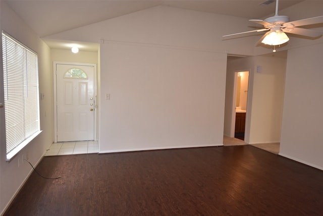 16702 Vista Oak Dr, Houston, TX 77073 - entryway featuring light wood-style floors, a ceiling fan, and vaulted ceiling