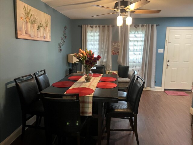 8823 Shadow Crest St, Houston, TX 77074 - dining area with a ceiling fan and wood finished floors