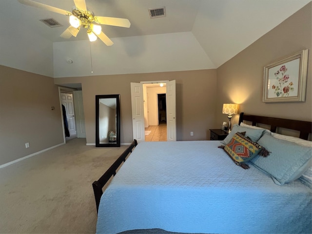 15415 Longhorn Cavern Dr, Sugar Land, TX 77498 - bedroom featuring light colored carpet, a ceiling fan, and high vaulted ceiling