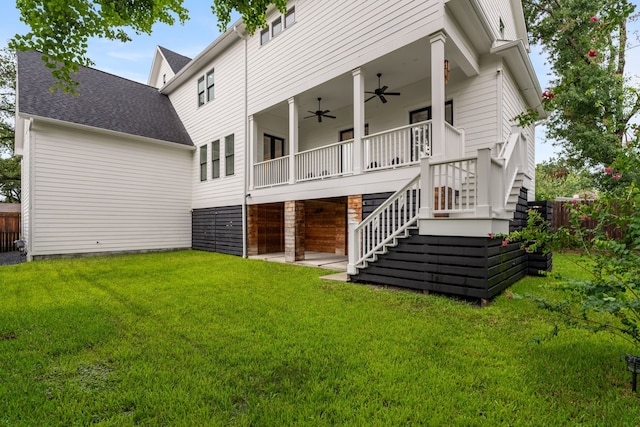 1114 Grovewood Ln, Houston, TX 77008 - back of property featuring a ceiling fan, stairway, and roof with shingles
