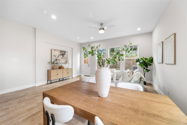 6216 Carver Rd, Houston, TX 77091 - dining space with a ceiling fan, light wood finished floors, and recessed lighting