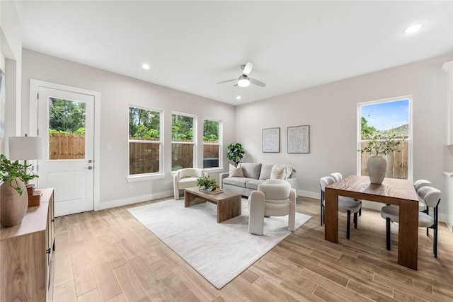 6216 Carver Rd, Houston, TX 77091 - living area with a ceiling fan, plenty of natural light, light wood-style flooring, and recessed lighting