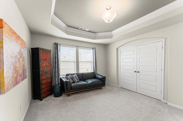 32647 Turning Springs Dr, Fulshear, TX 77423 - sitting room featuring ornamental molding, carpet, and a raised ceiling