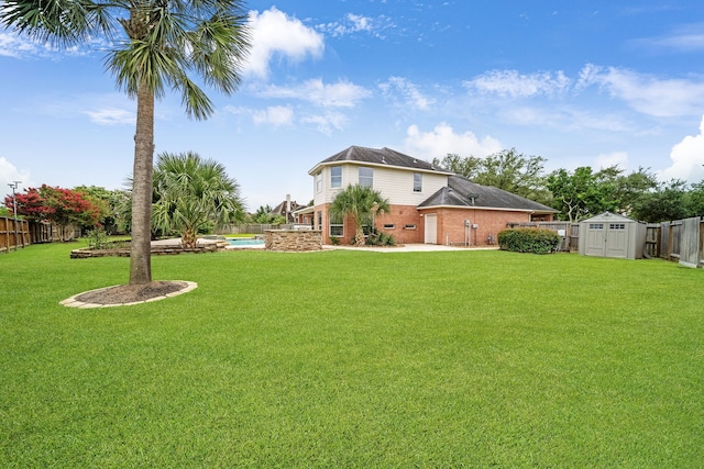 12702 Eagle Ledge Ln, Tomball, TX 77377 - fenced backyard featuring a storage shed and a patio