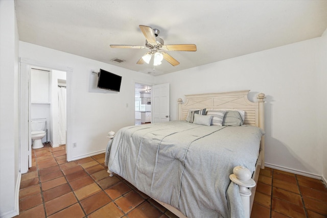 11937 Lakewood W Dr, Cypress, TX 77429 - bedroom with tile patterned flooring, a ceiling fan, and connected bathroom