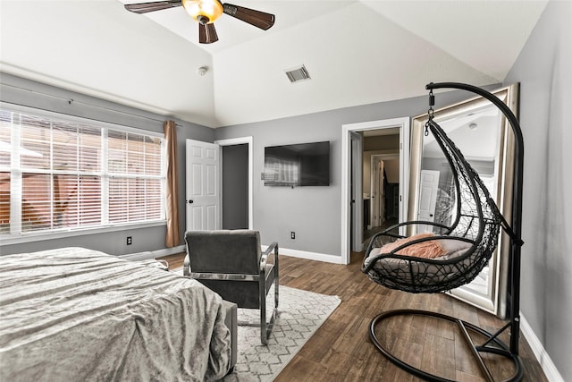 5403 Winlock Trace Ct, Katy, TX 77450 - bedroom featuring lofted ceiling, wood finished floors, and a ceiling fan
