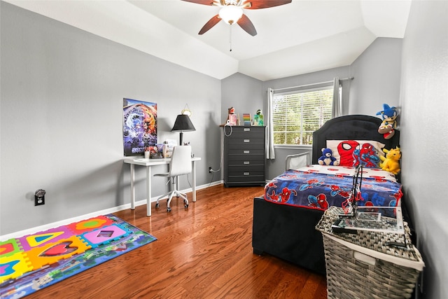 5403 Winlock Trace Ct, Katy, TX 77450 - bedroom featuring wood finished floors, lofted ceiling, and a ceiling fan