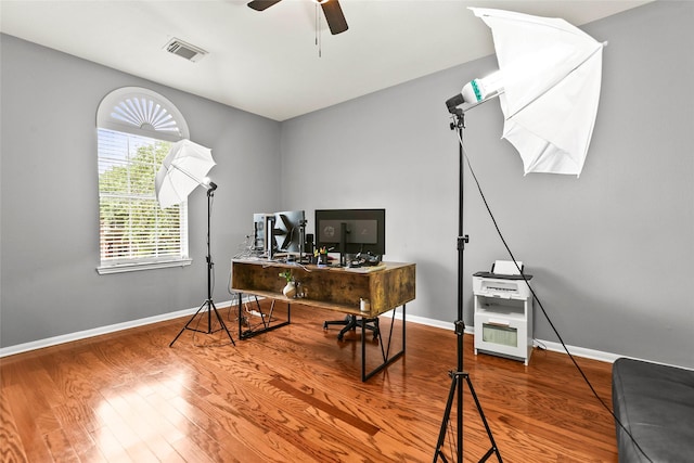 5403 Winlock Trace Ct, Katy, TX 77450 - office featuring wood finished floors and a ceiling fan