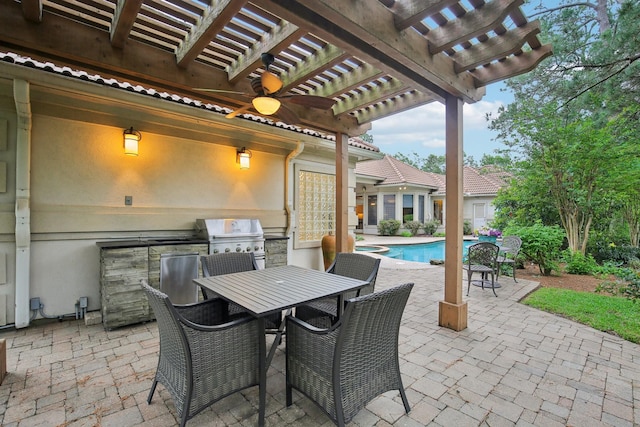 6230 Pebble Beach Dr, Houston, TX 77069 - view of patio featuring area for grilling, a pergola, outdoor dining area, and an outdoor pool