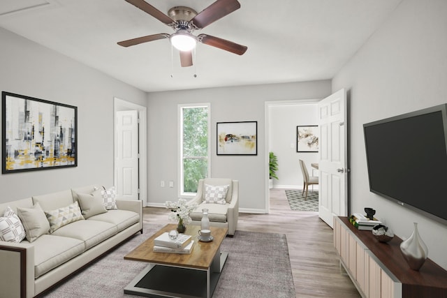 21146 Caney Dr, New Caney, TX 77357 - living room featuring wood finished floors and ceiling fan