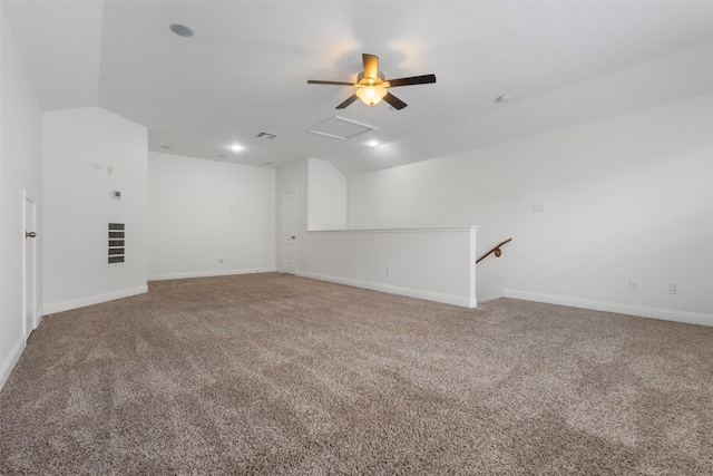 20123 Cascading Falls Blvd, Cypress, TX 77433 - unfurnished room featuring attic access, lofted ceiling, carpet flooring, and ceiling fan