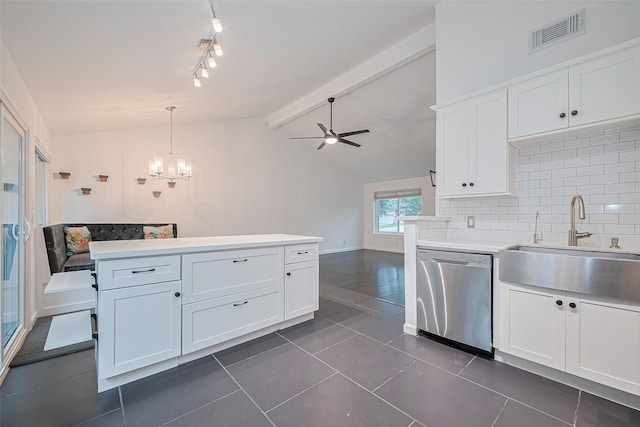 3407 Hillstone Dr, Sugar Land, TX 77479 - kitchen with dishwasher, tasteful backsplash, white cabinets, and light countertops