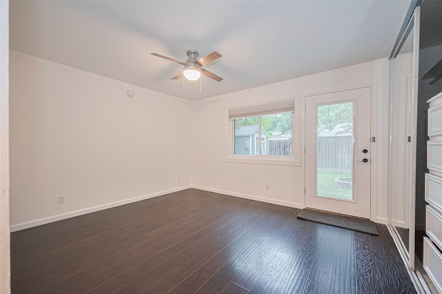 3407 Hillstone Dr, Sugar Land, TX 77479 - spare room featuring a ceiling fan and dark wood-type flooring