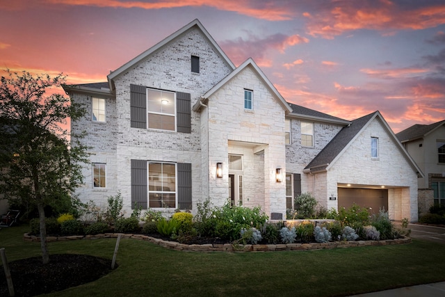 11111 Heartleaf Aster Way, Cypress, TX 77433 - french provincial home featuring stone siding, a front lawn, and a garage