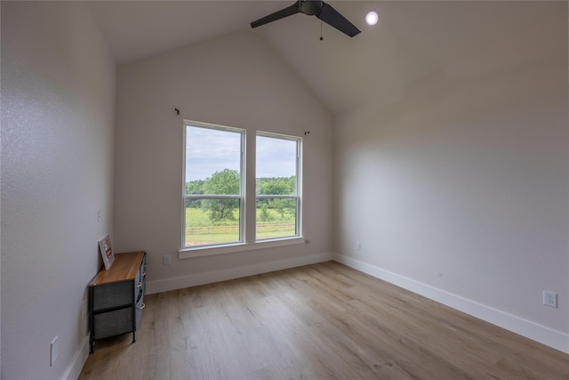 1000 Denson Allen Rd, Coldspring, TX 77331 - unfurnished room with a ceiling fan, lofted ceiling, and light wood-style floors