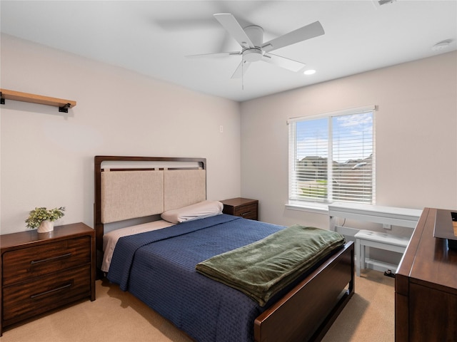 18114 Rainwater Creek Ln, Cypress, TX 77433 - bedroom with light colored carpet, recessed lighting, and ceiling fan