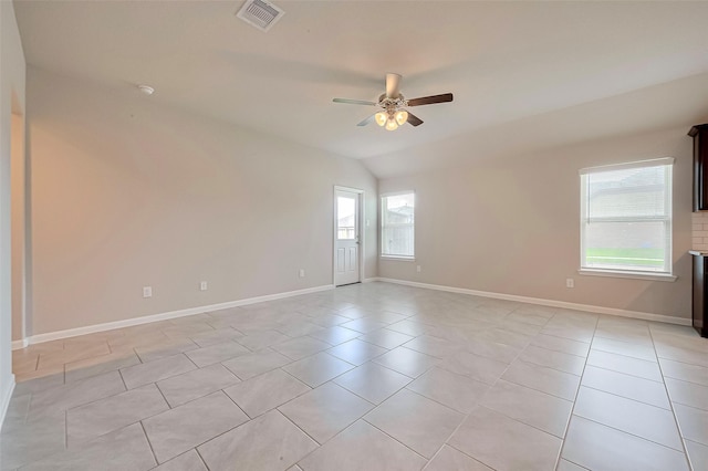 3227 Zephyr Park Ln, Katy, TX 77494 - unfurnished room with a ceiling fan, light tile patterned floors, and vaulted ceiling