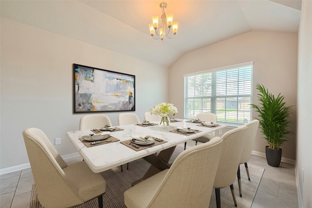3227 Zephyr Park Ln, Katy, TX 77494 - dining room featuring a chandelier, lofted ceiling, and light tile patterned floors
