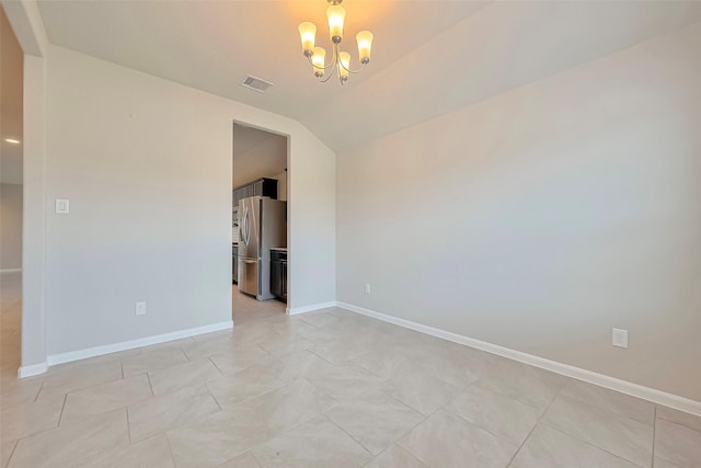 3227 Zephyr Park Ln, Katy, TX 77494 - spare room with a chandelier, lofted ceiling, and light tile patterned flooring