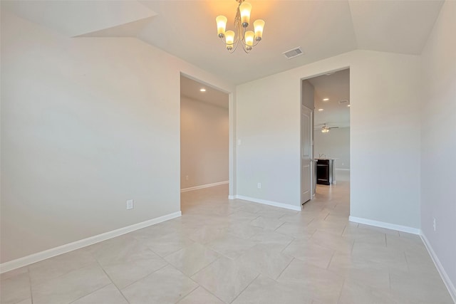3227 Zephyr Park Ln, Katy, TX 77494 - unfurnished room with vaulted ceiling, a chandelier, ceiling fan, and recessed lighting
