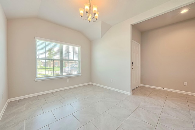 3227 Zephyr Park Ln, Katy, TX 77494 - spare room with vaulted ceiling, a chandelier, light tile patterned floors, and recessed lighting