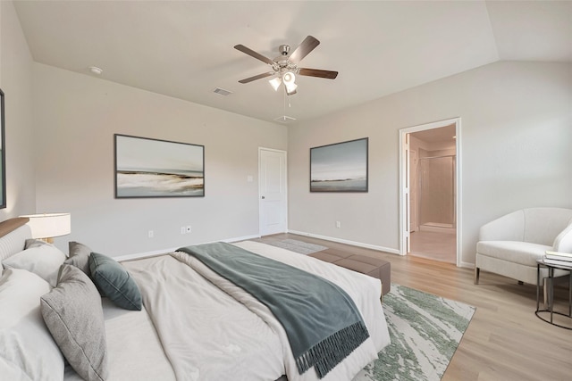 3227 Zephyr Park Ln, Katy, TX 77494 - bedroom featuring light wood finished floors, a ceiling fan, and vaulted ceiling